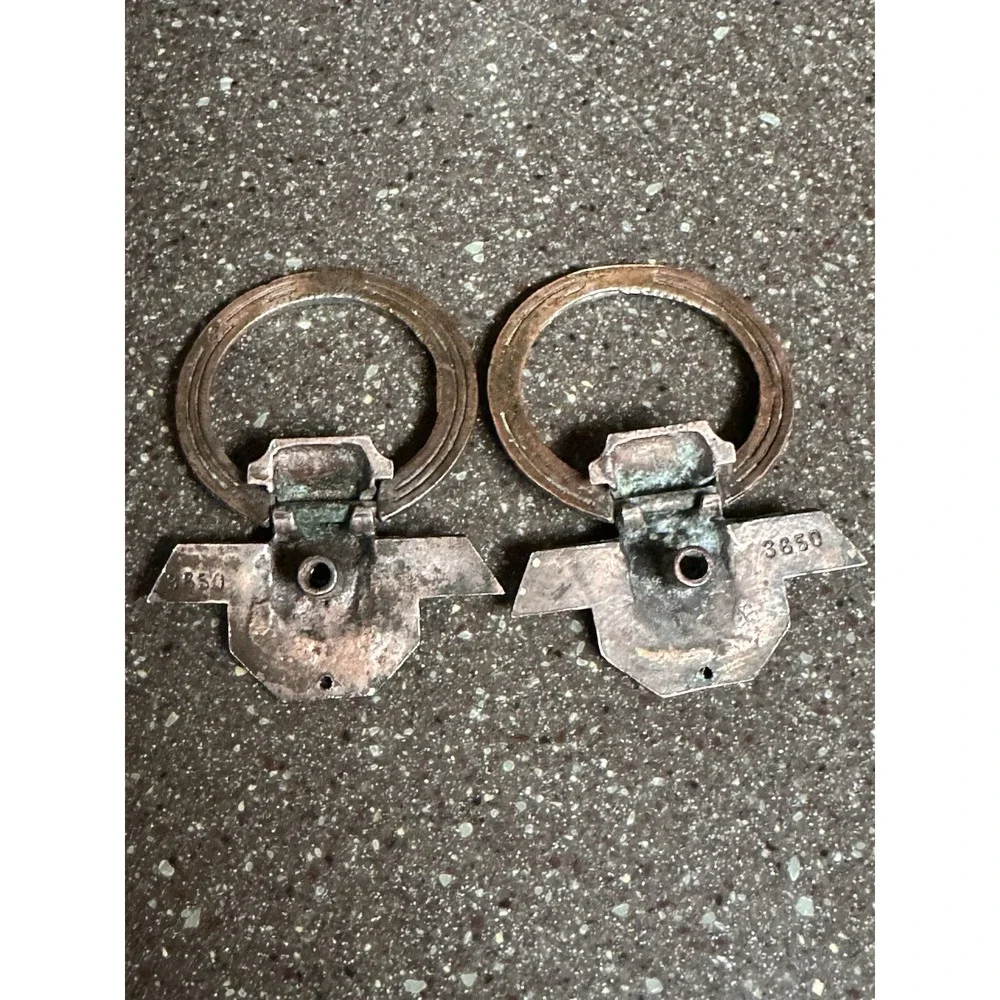 Antique Art Deco Ring Drawer Pulls Set of‎ 2 Copper Brass Tone Cabinet Hardware